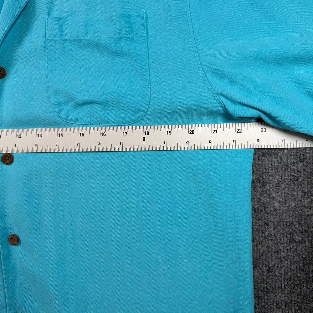 Tommy Bahama Silk Camp Shirt Mens Medium Turquoise Blue Herringbone Original Fit - Picture 5 of 8